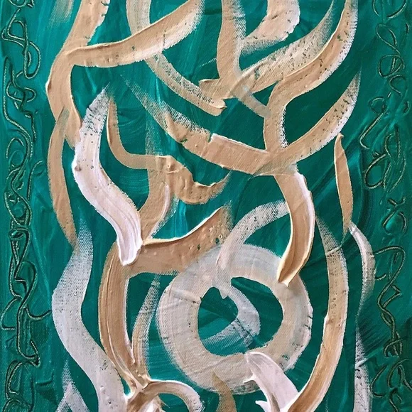 Abstract Teal and Gold Wall Art